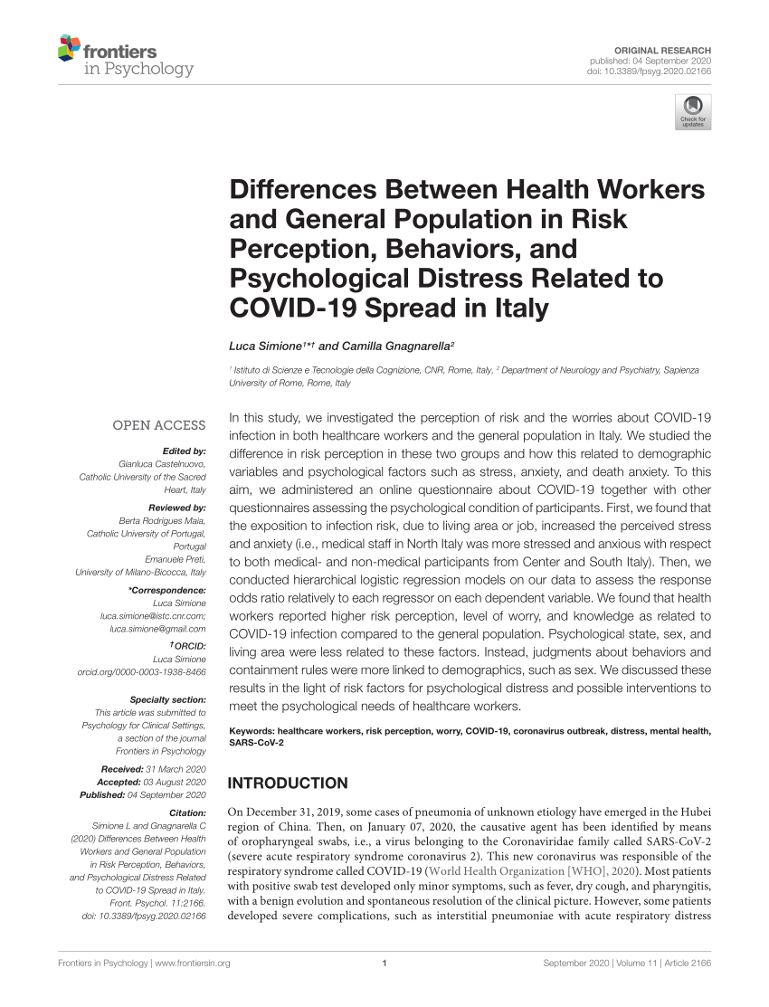 PDF) Differences Between Health Workers and General Population in ...