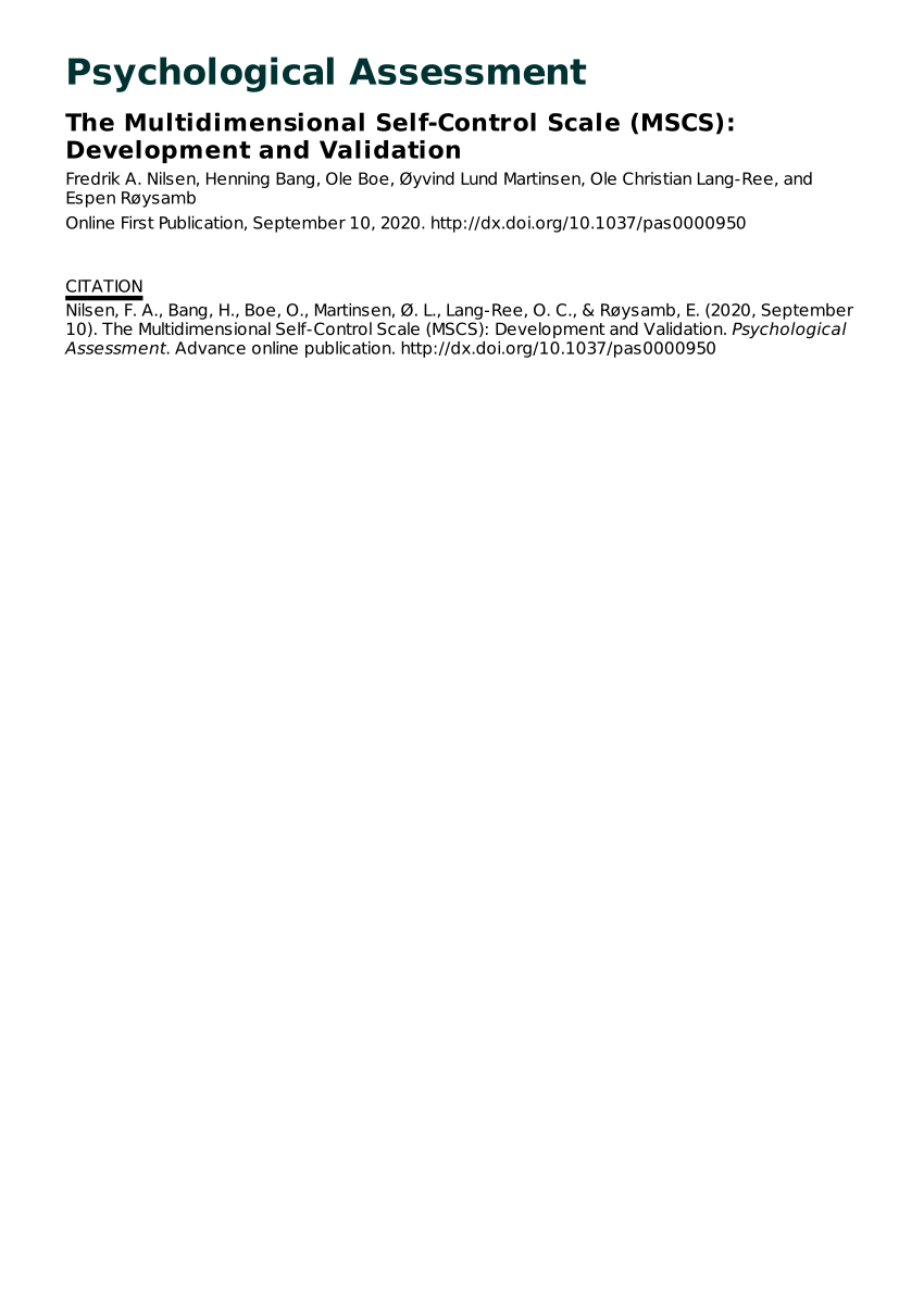 Pdf The Multidimensional Self Control Scale Mscs Development And Validation