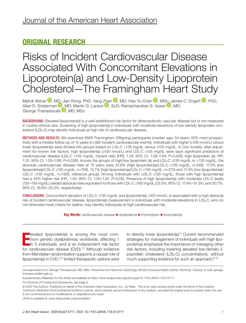 Pdf Risks Of Incident Cardiovascular Disease Associated With Concomitant Elevations In