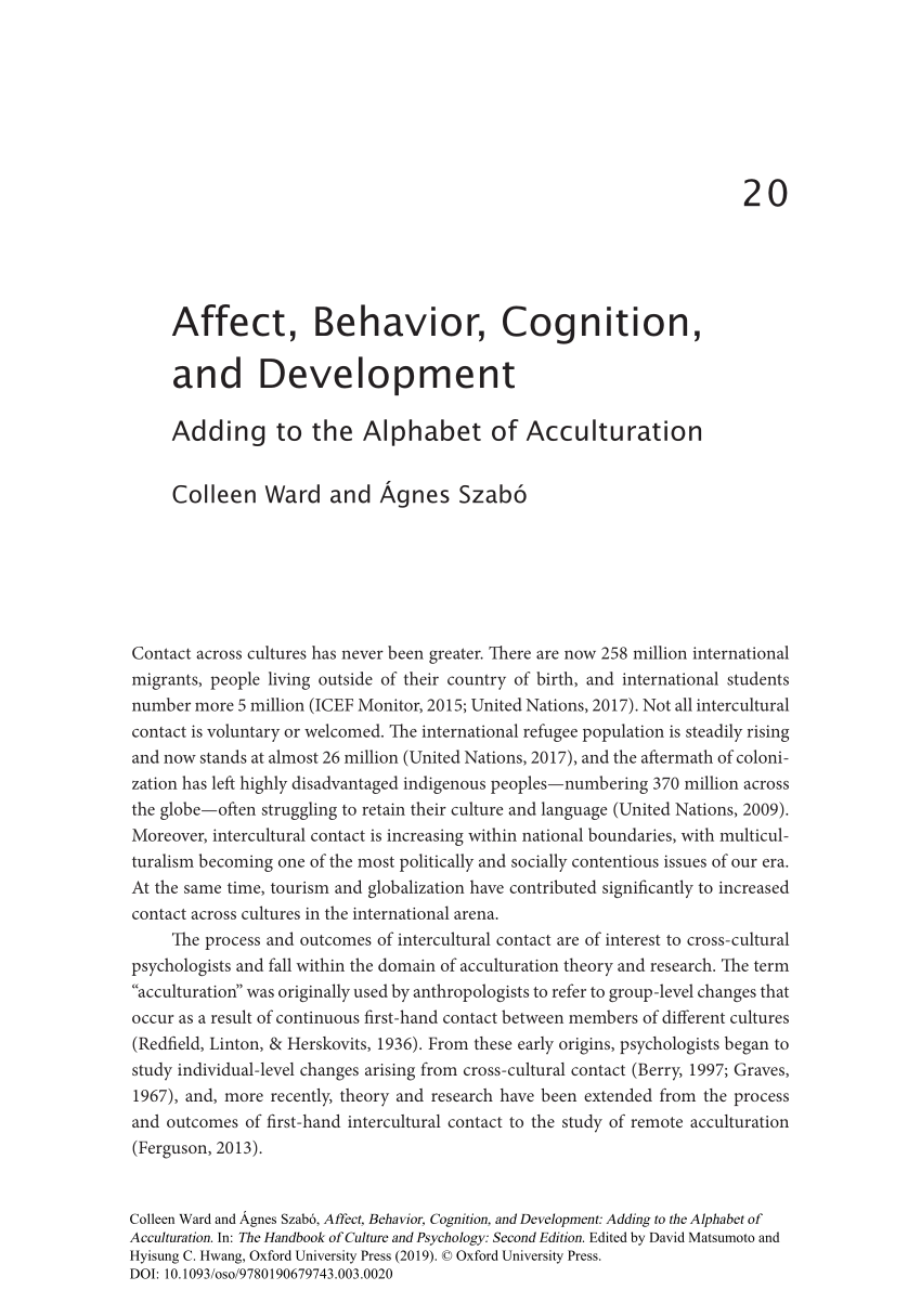 Pdf Affect Behavior Cognition And Development Adding To The Alphabet Of Acculturation