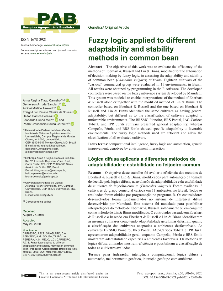 Pdf Fuzzy Logic Applied To Different Adaptability And Stability Methods In Common Bean