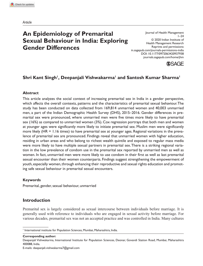 PDF) An Epidemiology of Premarital Sexual Behaviour in India Exploring Gender Differences