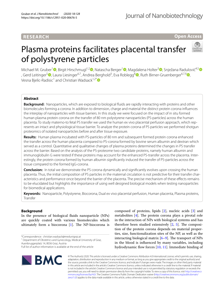 PDF) Plasma proteins facilitates placental transfer of polystyrene particles