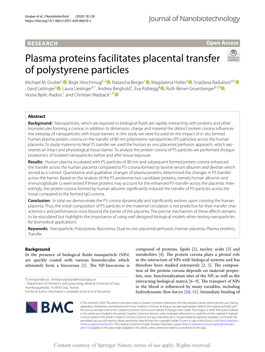 PDF) Plasma proteins facilitates placental transfer of polystyrene