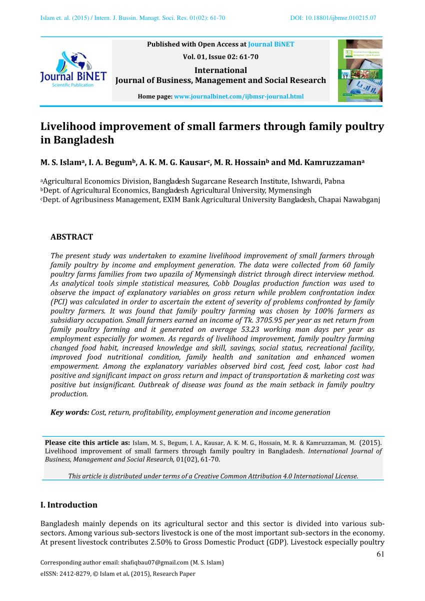 PDF) Livelihood improvement of small farmers through family poultry in  Bangladesh