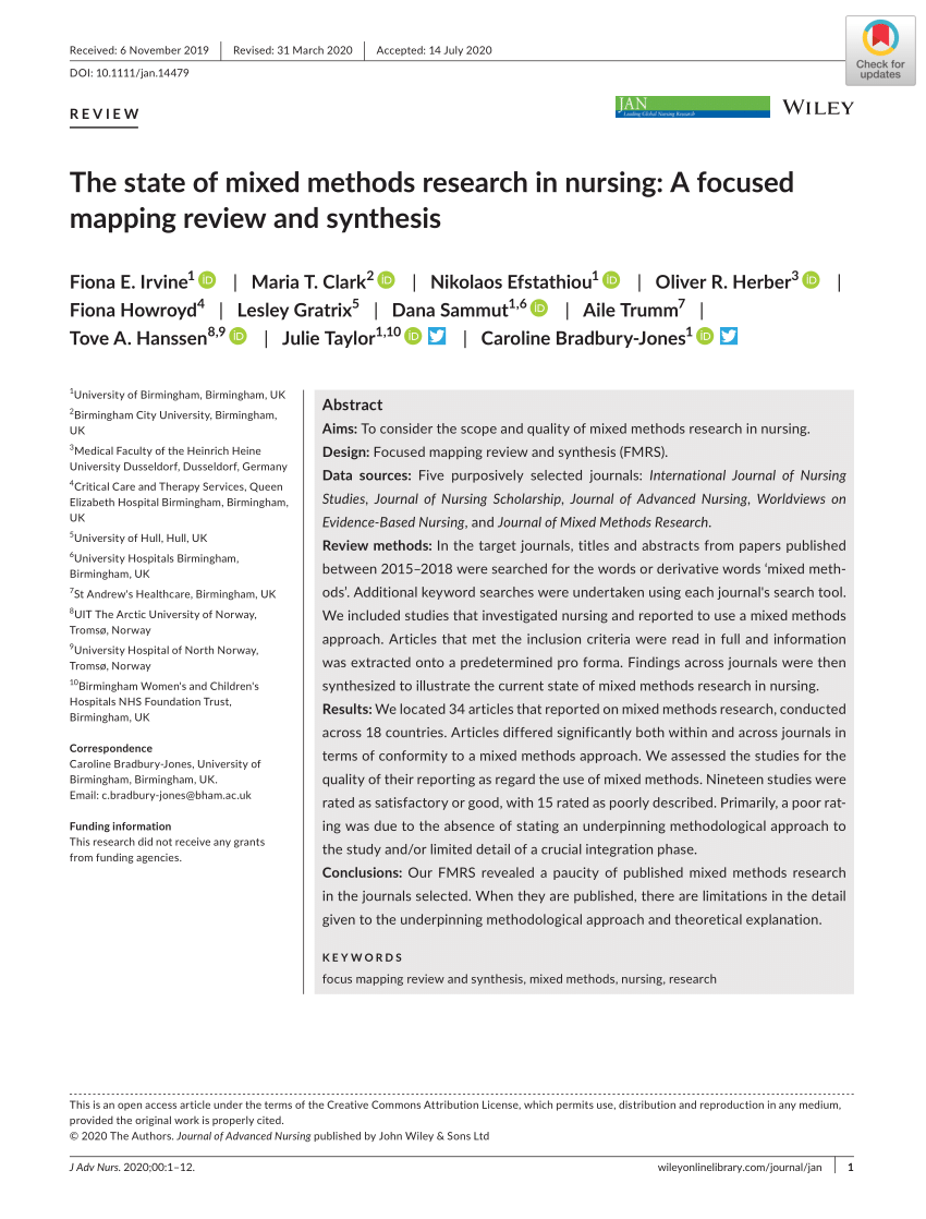 mixed methods research nursing articles