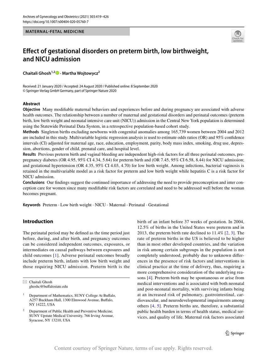 Effect Of Gestational Disorders On Preterm Birth Low Birthweight And Nicu Admission 6947