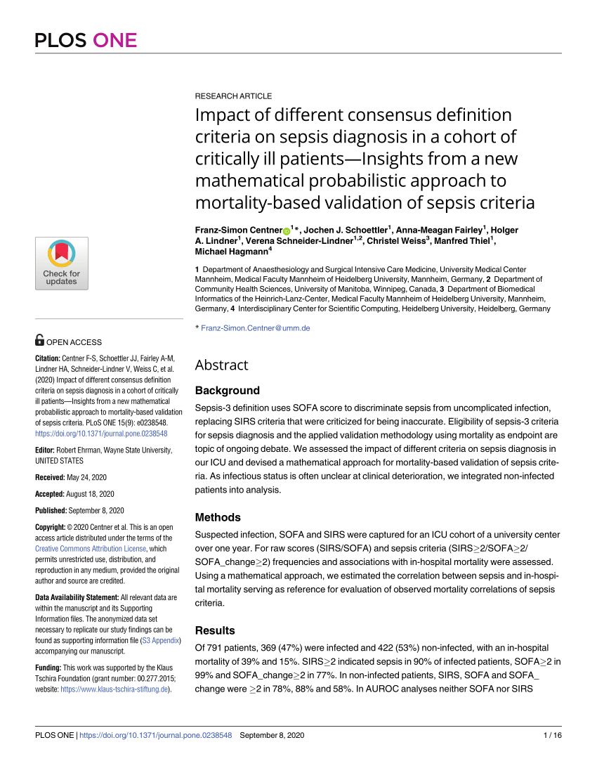 Pdf Impact Of Different Consensus Definition Criteria On Sepsis Diagnosis In A Cohort Of 