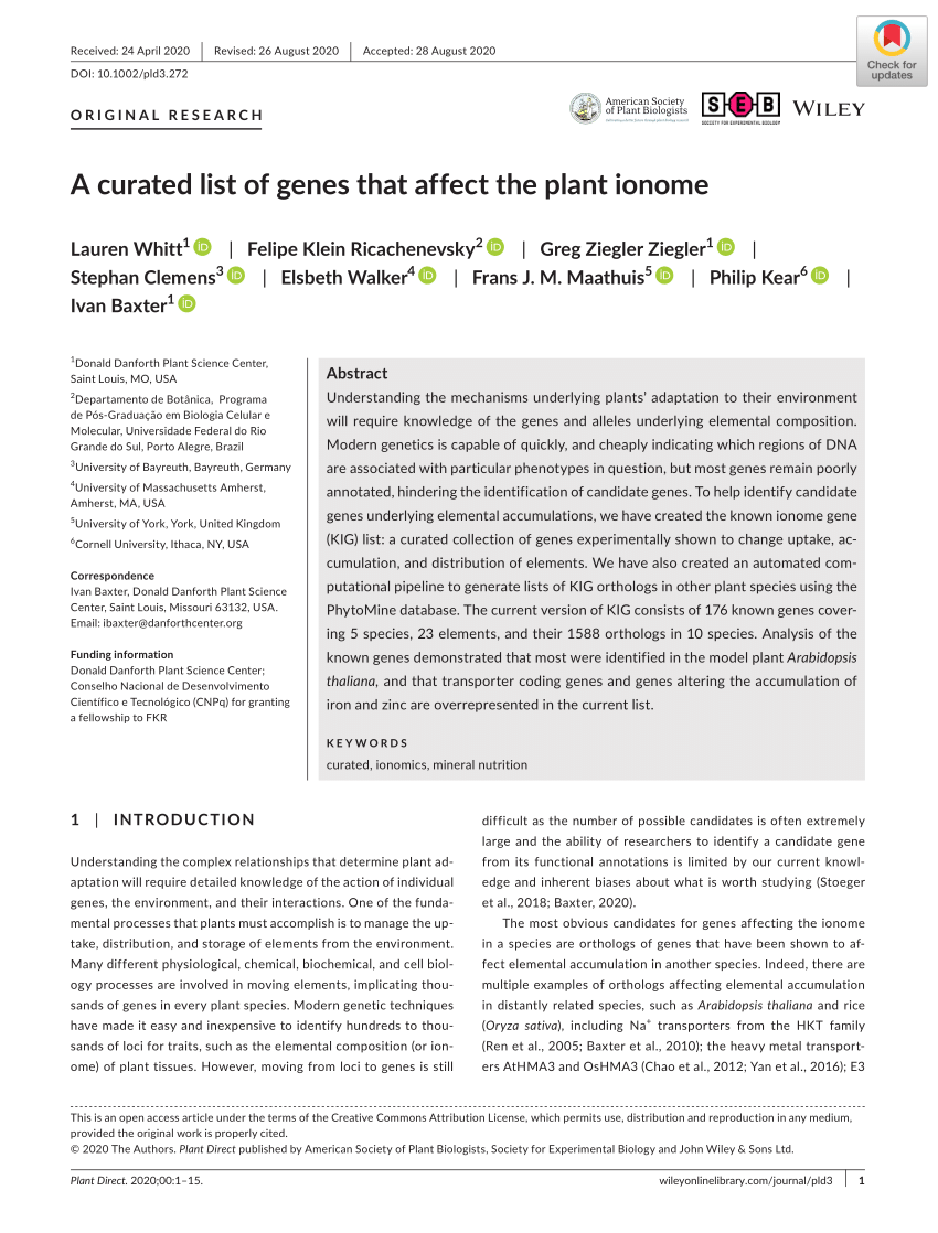 PDF) A curated list of genes that affect the plant ionome