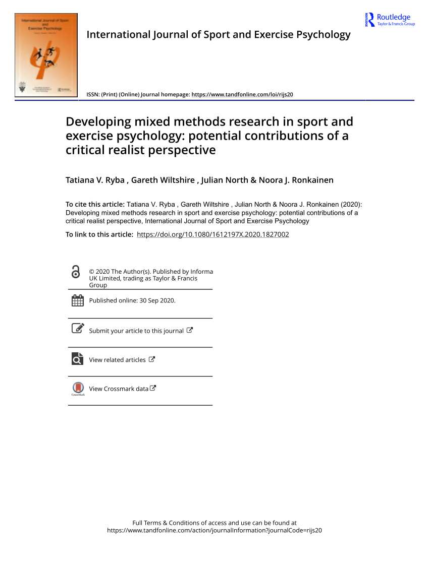 PDF Developing Mixed Methods Research In Sport And Exercise Psychology Potential