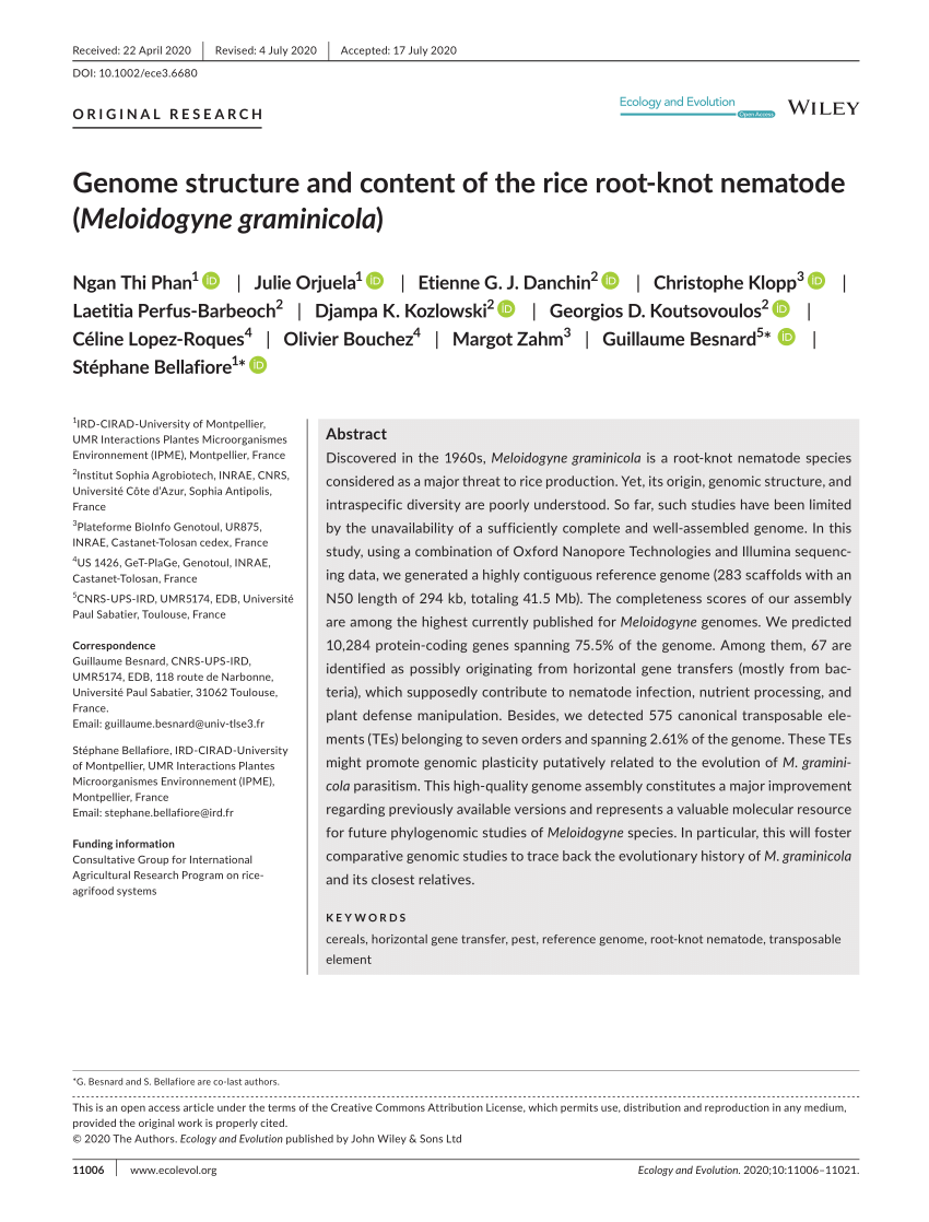 (PDF) Genome structure and content of the rice root-knot nematode