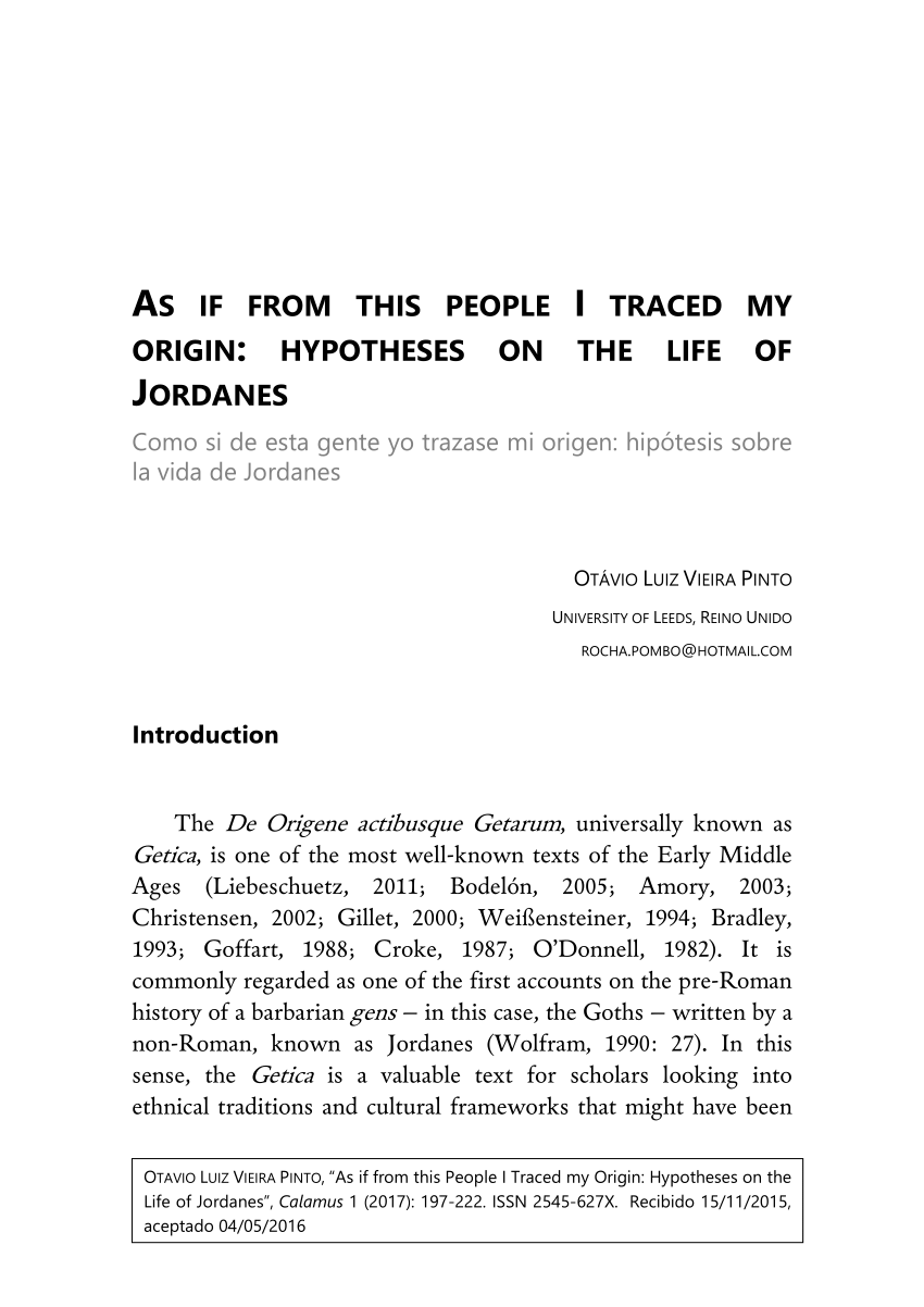 PDF) As If from People I Traced Origin: Hypotheses on the of Jordanes