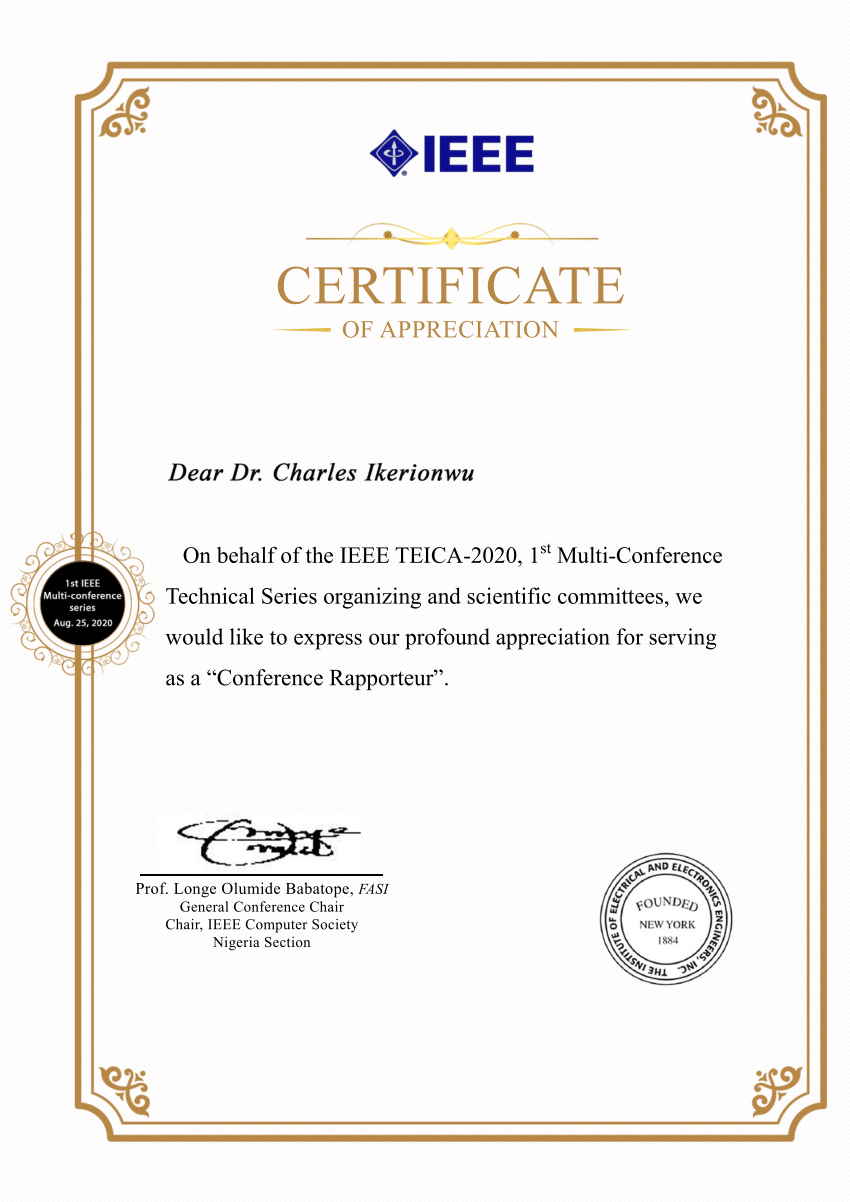 (PDF) IEEE Certificate of Appreciation