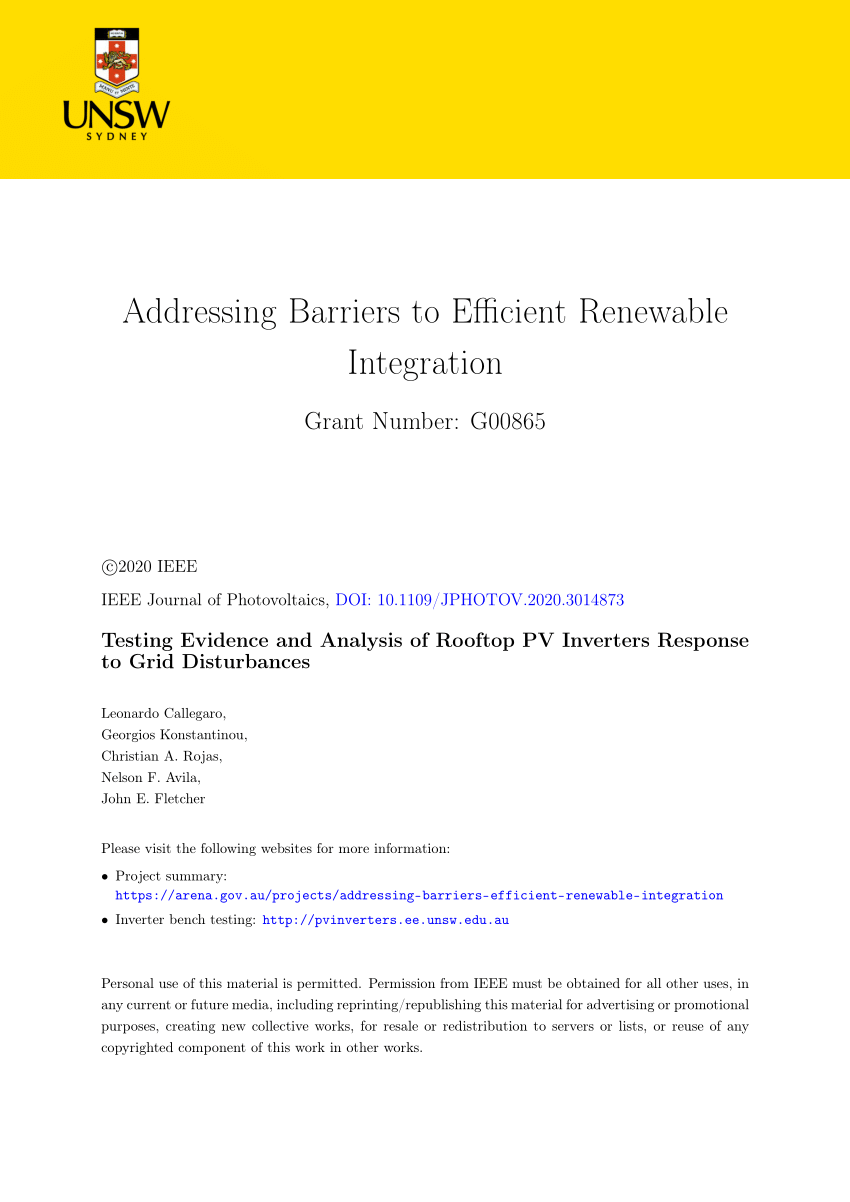 PDF) Testing Evidence and Analysis of Rooftop Inverters Response to Disturbances