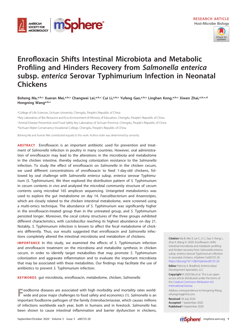 PDF) Enrofloxacin Shifts Intestinal Microbiota and Profiling and Hinders Recovery from Salmonella enterica enterica Serovar Typhimurium Infection in Neonatal Chickens