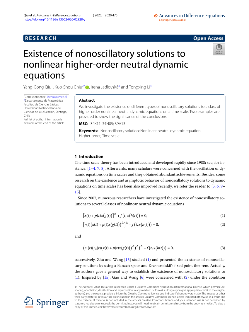 Pdf Existence Of Nonoscillatory Solutions To Nonlinear Higher Order Neutral Dynamic Equations