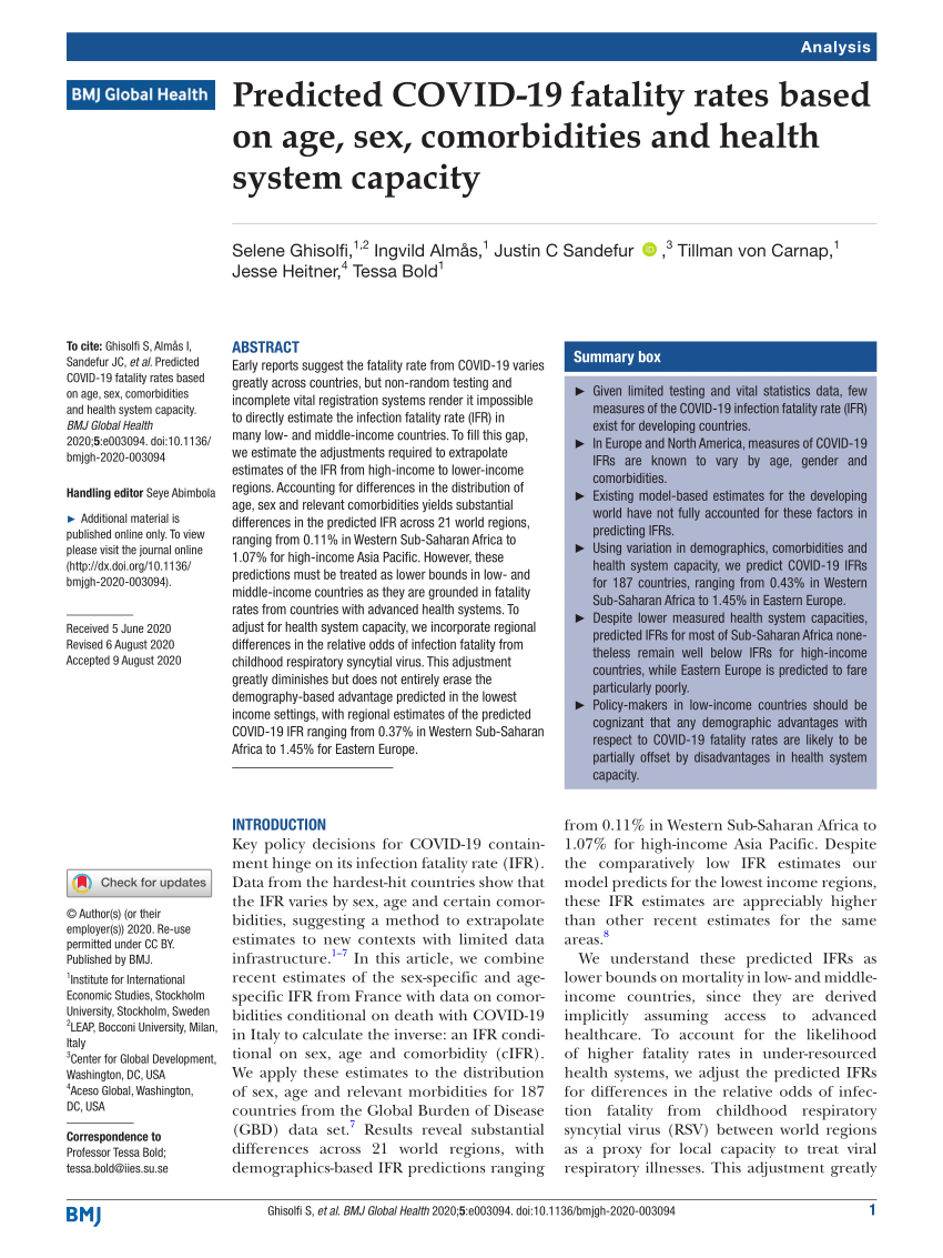 PDF Predicted COVID 19 fatality rates based on age sex  