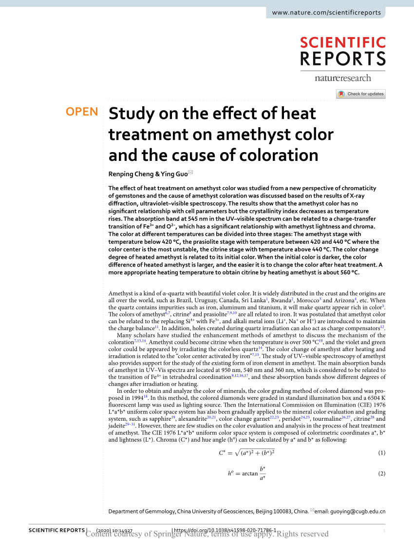 Study on the effect of heat treatment on amethyst color and the