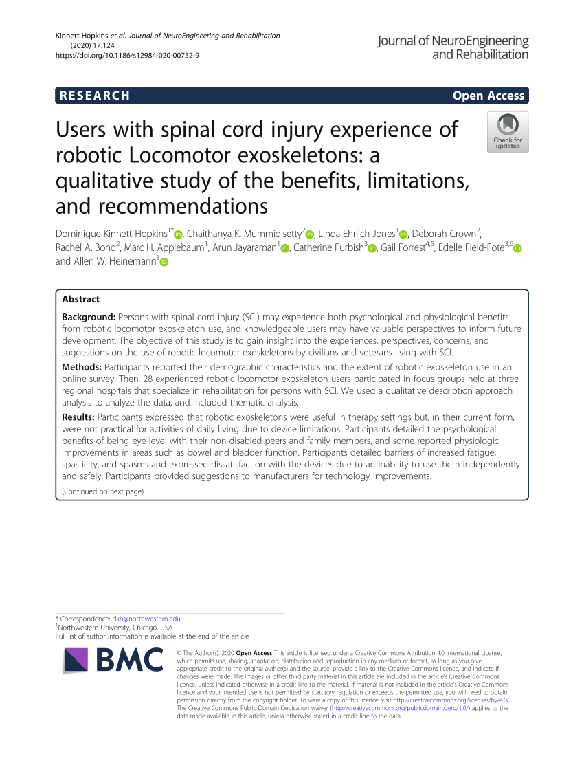 PDF) Users with spinal cord injury experience of robotic Locomotor ...