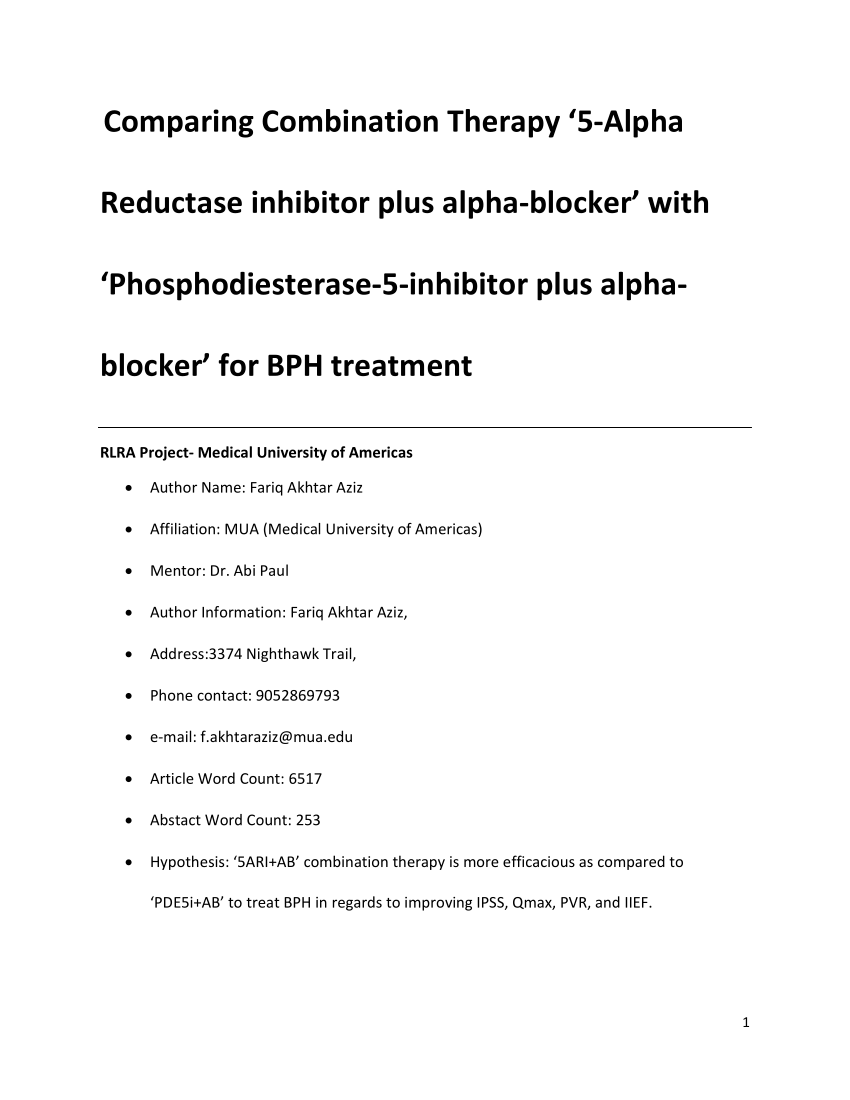 Pdf Comparing Combination Therapy 5 Alpha Reductase Inhibitor Plus Alpha Blocker With