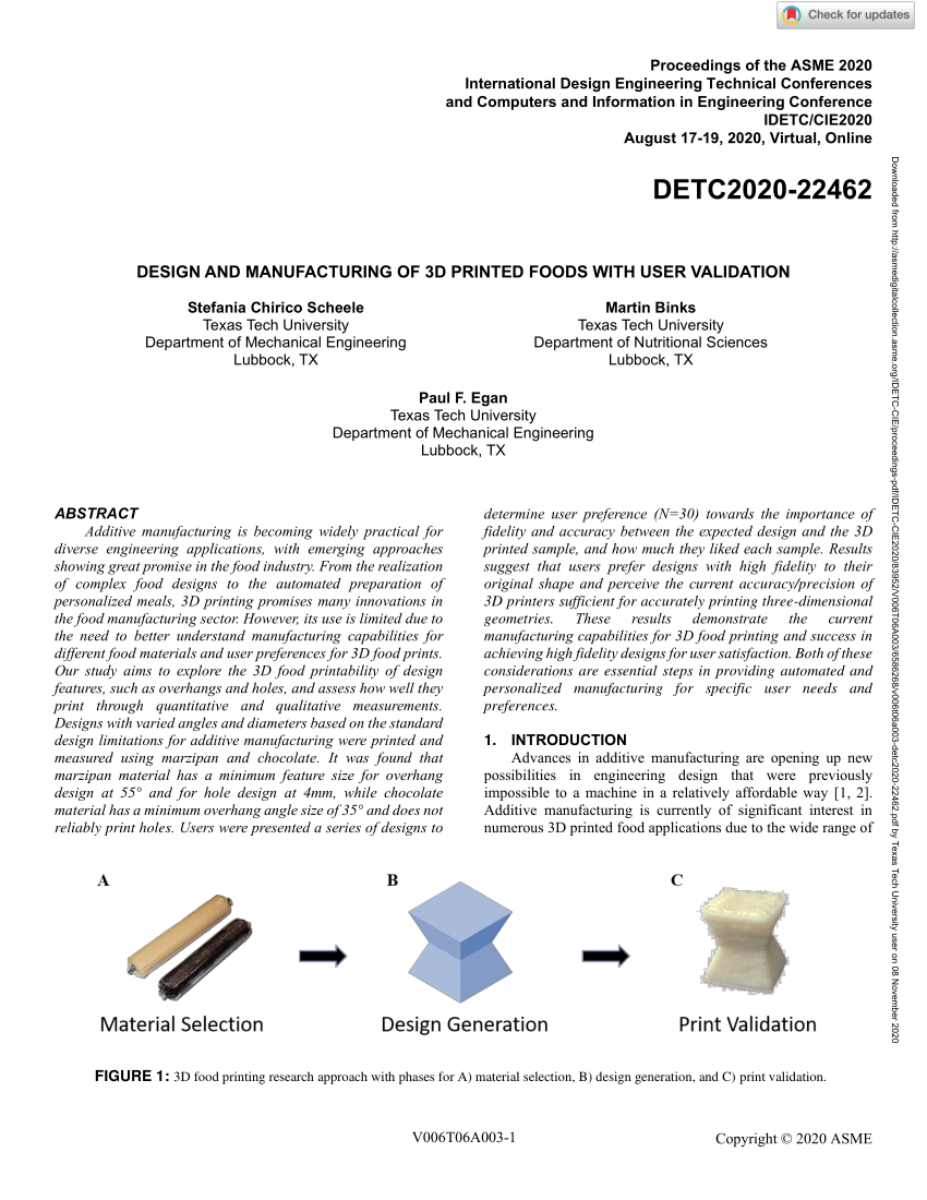 PDF) and Manufacturing of 3D Foods With User Validation