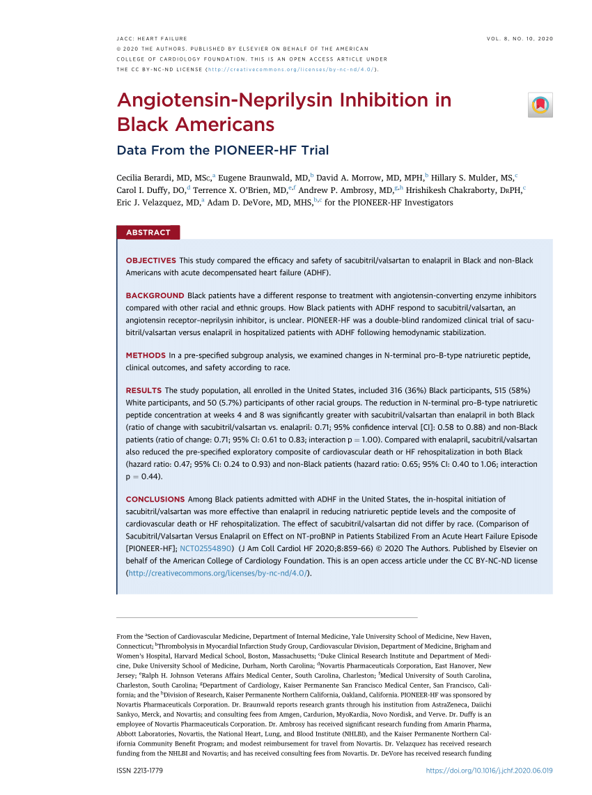 Pdf Angiotensin Neprilysin Inhibition In Black Americans Data From The Pioneer Hf Trial