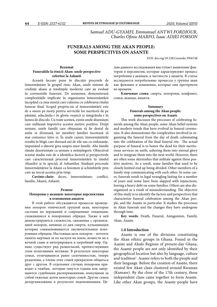 Pdf Funerals Among The Akan People Some Perspectives On Asante