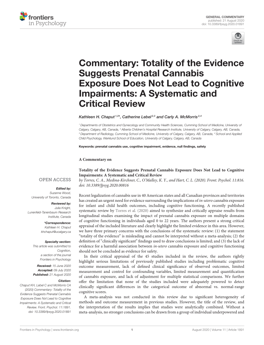 Pdf Commentary Totality Of The Evidence Suggests Prenatal Cannabis Exposure Does Not Lead To 4440