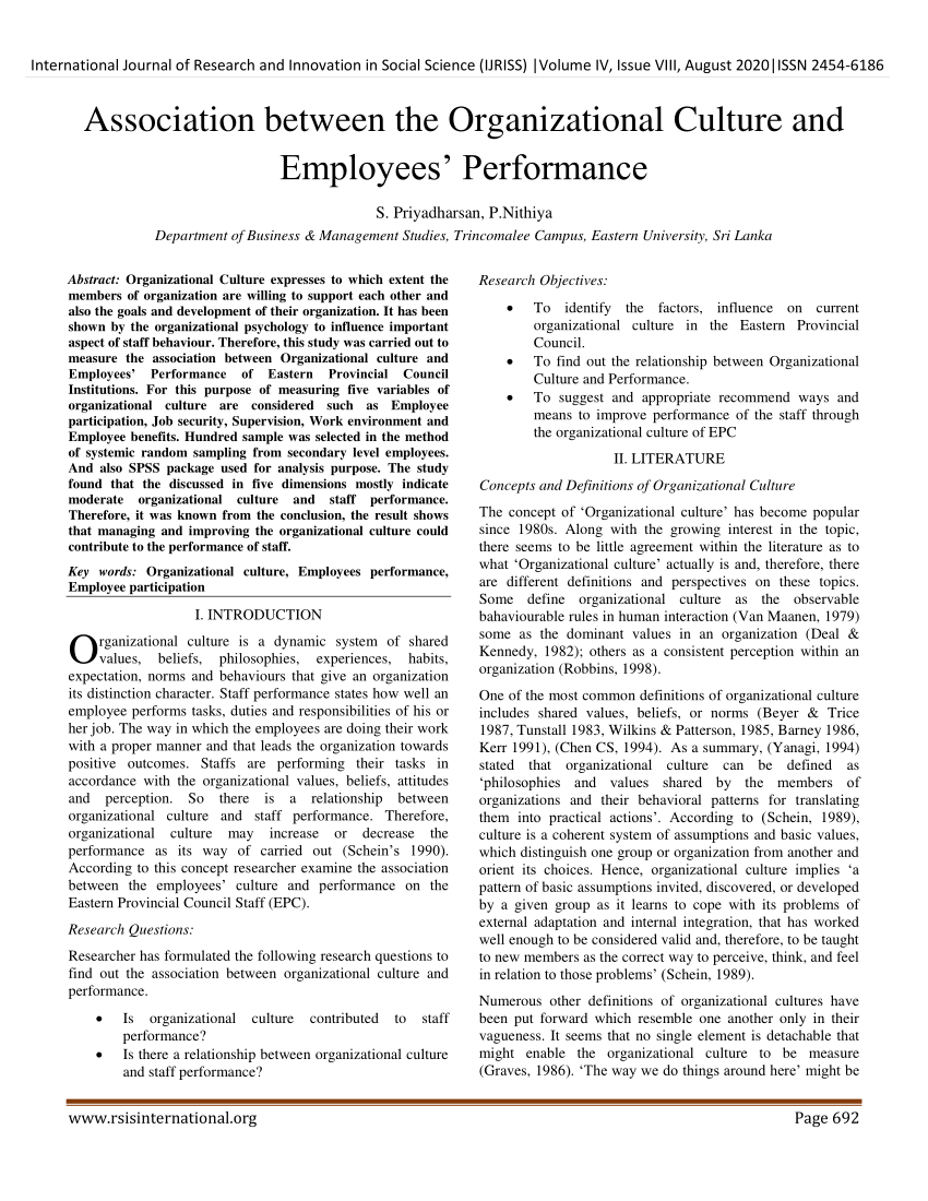 research proposal on organizational culture and performance