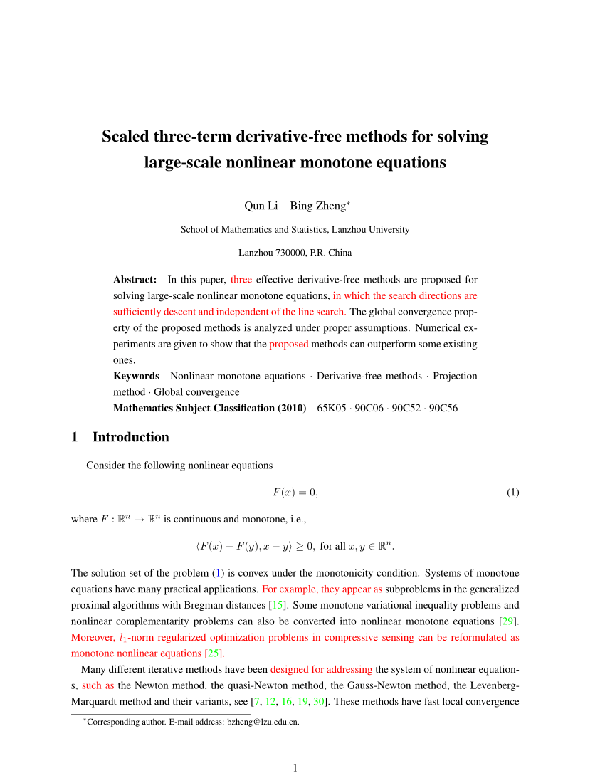 PDF) Scaled three-term derivative-free methods for solving large 