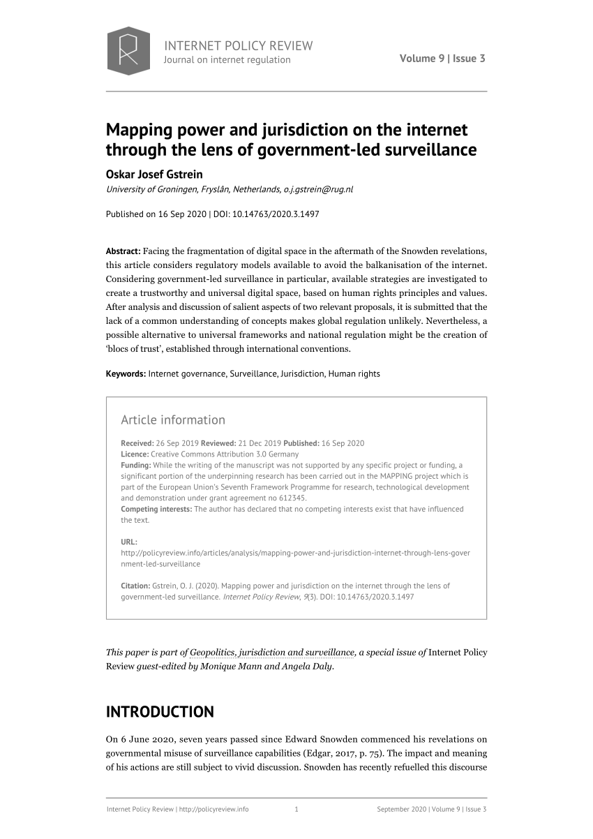 Pdf Mapping Power And Jurisdiction On The Internet Through The Lens Of Government Led Surveillance Article Information