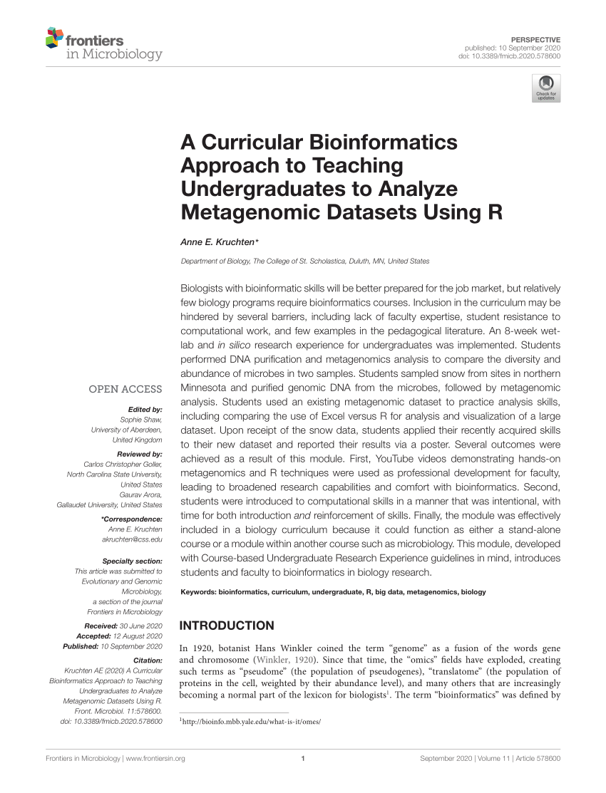 PDF) A Curricular Bioinformatics Approach to Teaching ...