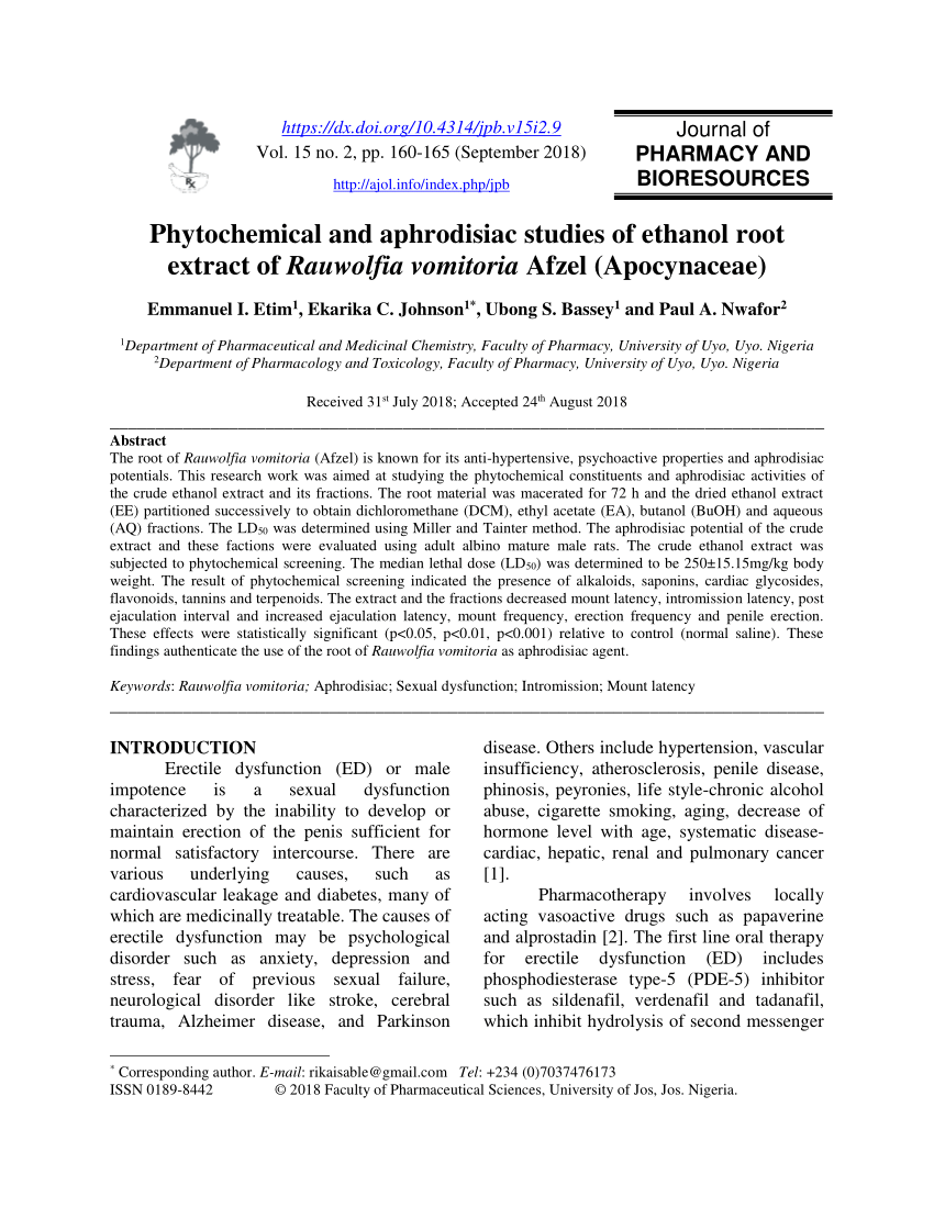 PDF Phytochemical and aphrodisiac studies of ethanol root extract