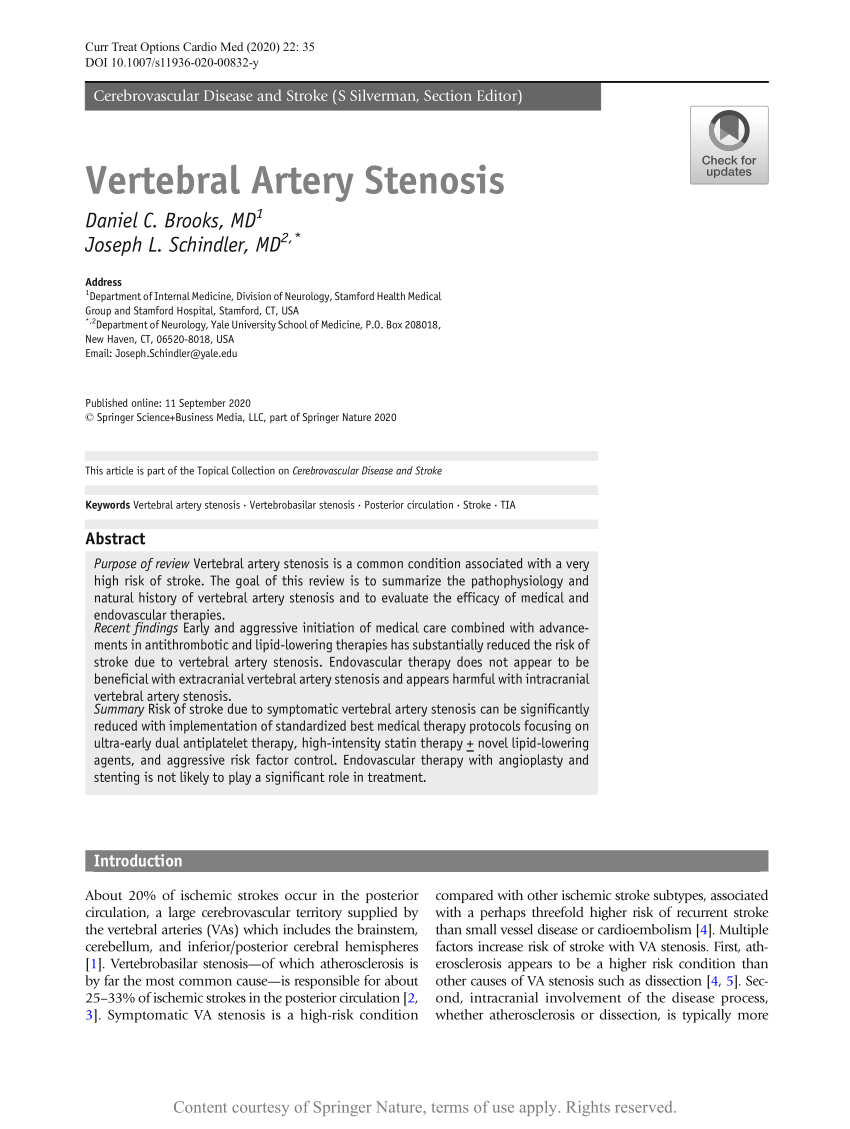 Vertebral Artery Stenosis Request Pdf