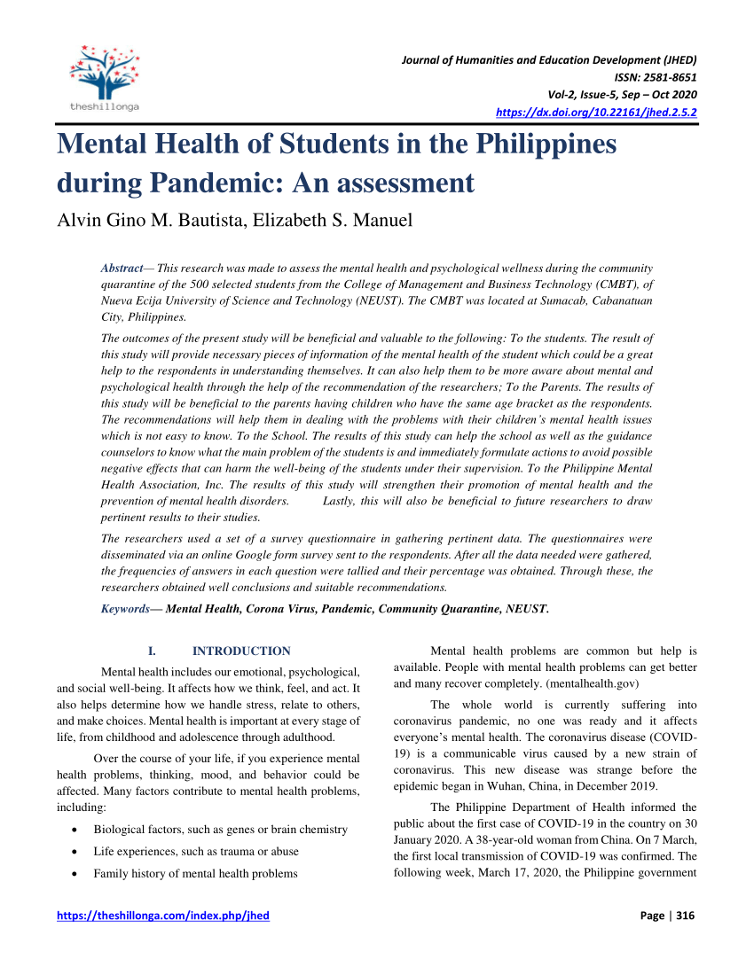 mental health of students research title