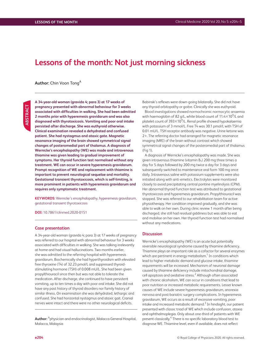 Pdf Lessons Of The Month Not Just Morning Sickness