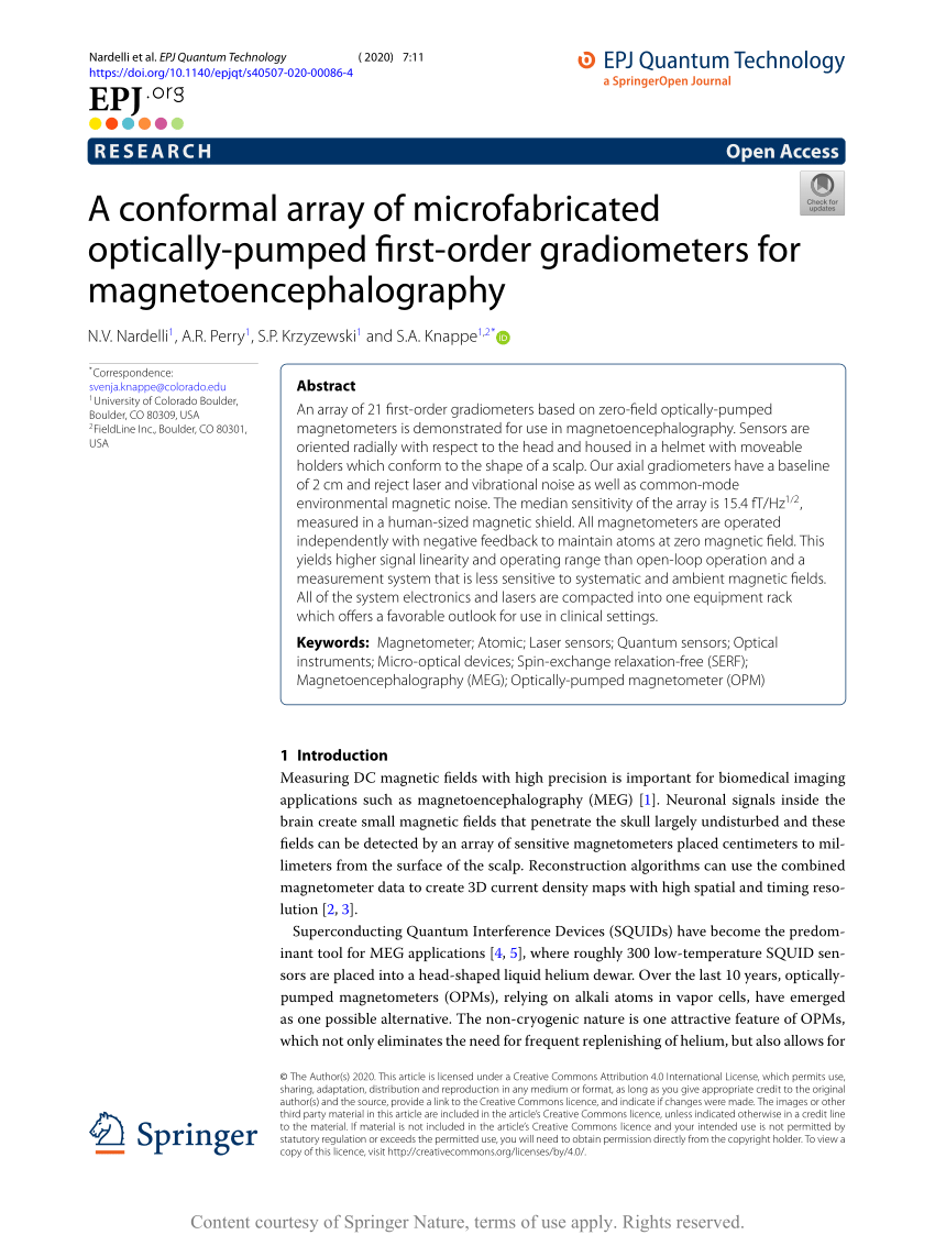 Pdf A Conformal Array Of Microfabricated Optically Pumped First Order Gradiometers For Magnetoencephalography