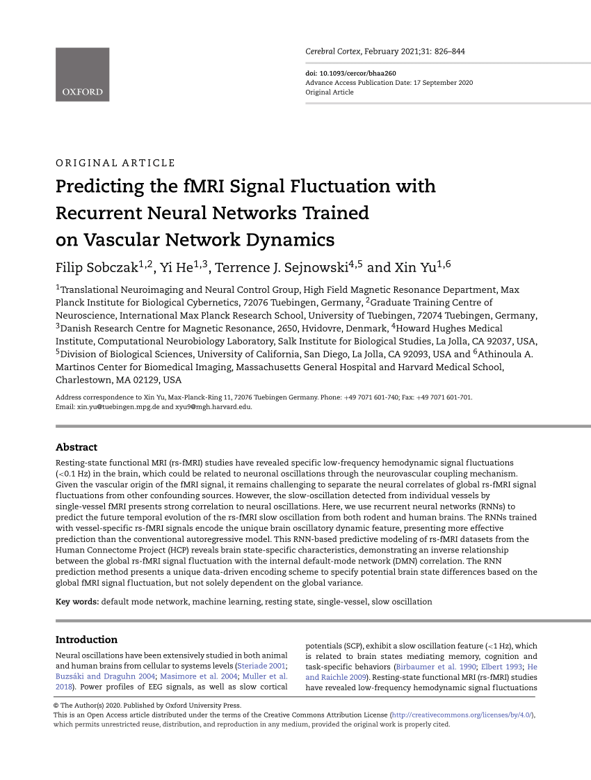 Pdf Predicting The Fmri Signal Fluctuation With Recurrent Neural Networks Trained On Vascular Network Dynamics