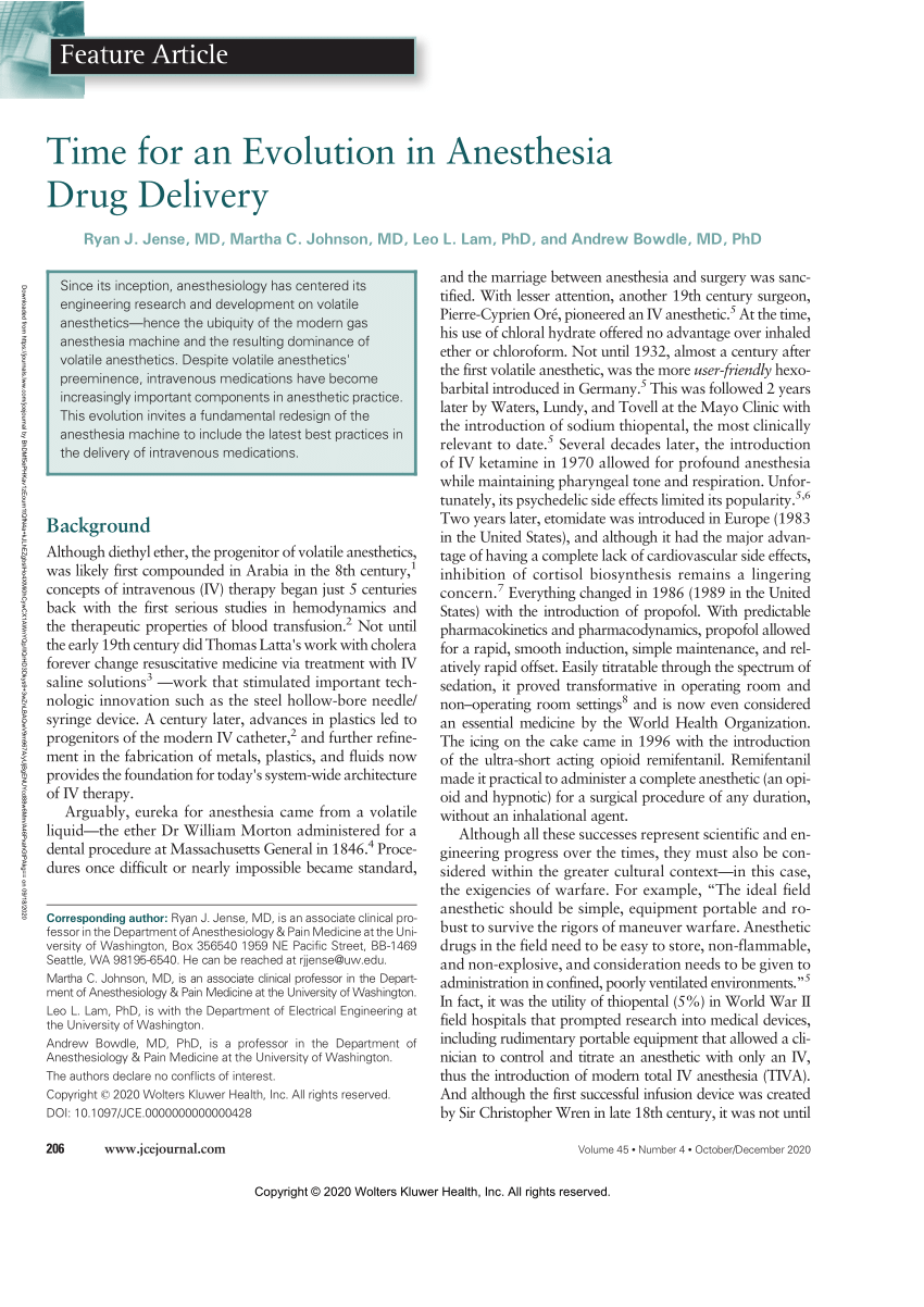 PDF) Time for an Evolution in Anesthesia Drug Delivery