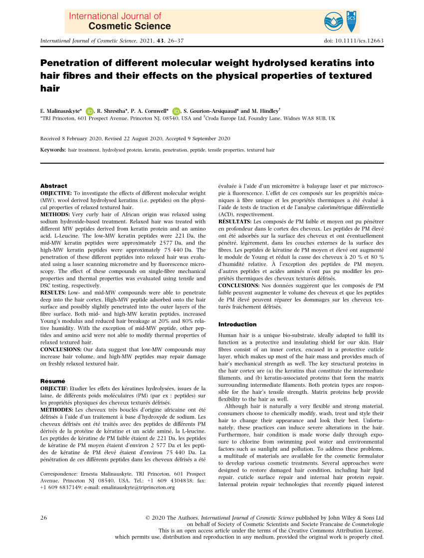 PDF] Study on the Morphological Change of Straight Permanent Waved Hair by  Tensile Strength Test