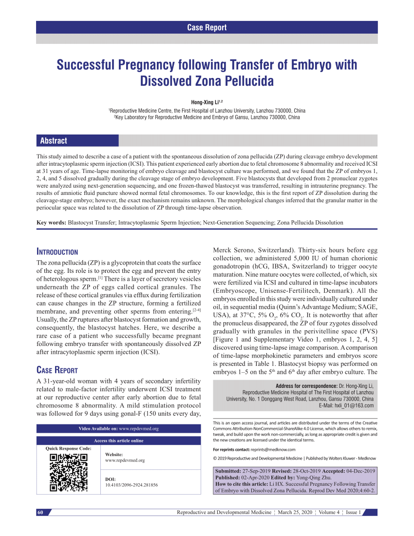 (PDF) Case Report Successful pregnancy following transfer of embryo