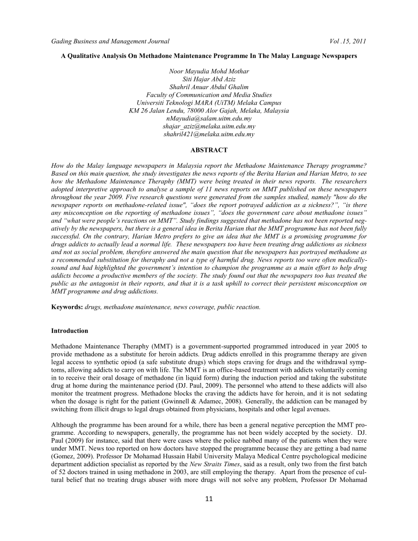 Pdf A Qualitative Analysis On Methadone Maintenance Programme In The Malay Language Newspapers