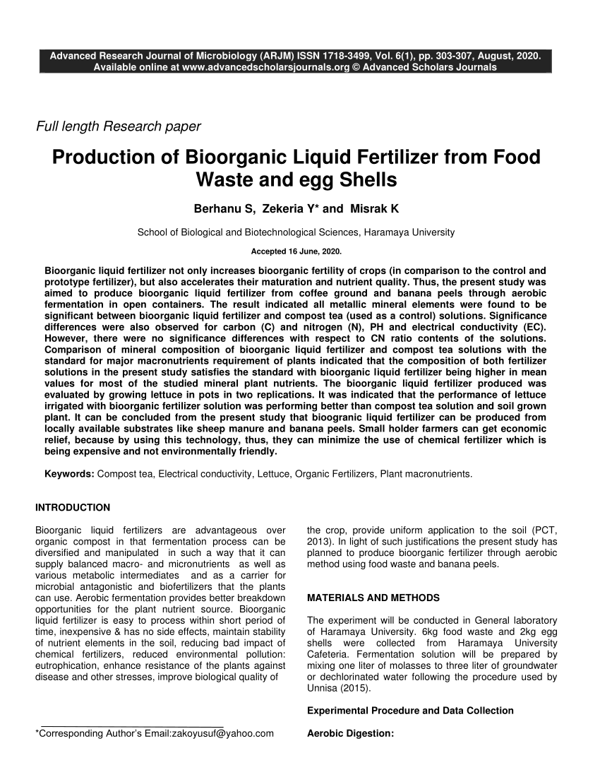 food waste as organic fertilizer research paper