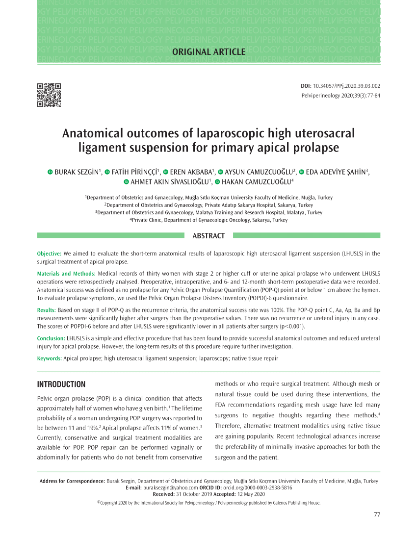 (PDF) Anatomical outcomes of laparoscopic high uterosacral ligament