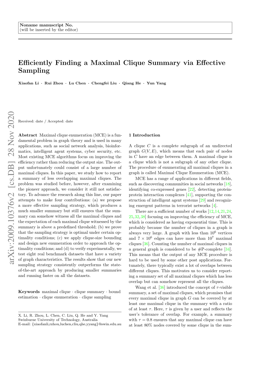 PDF) Finding a Summary for All Maximal Cliques