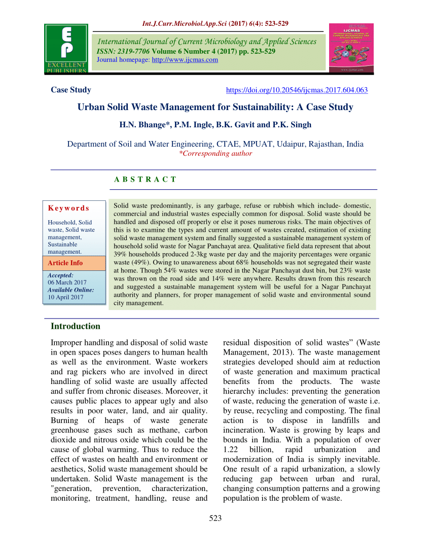 (PDF) Urban Solid Waste Management for Sustainability: A Case Study