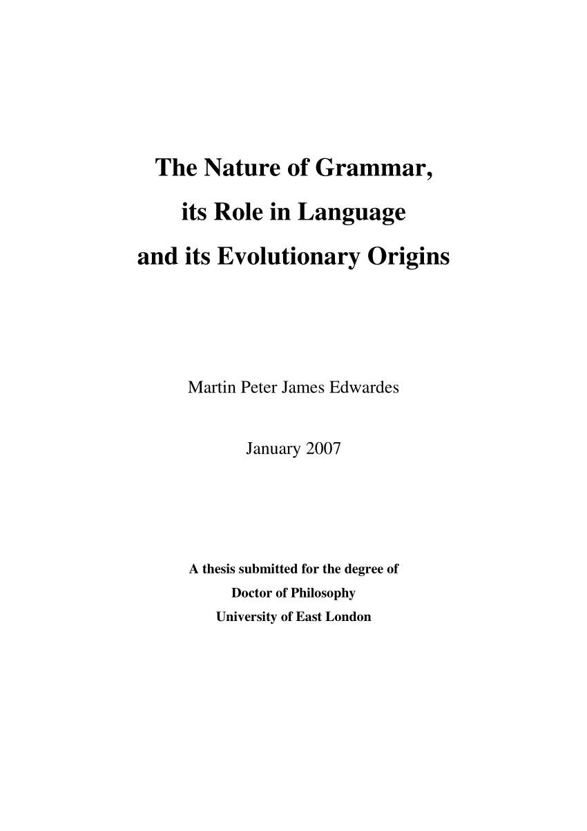 PDF) The Nature Grammar, its Role in and its Origins