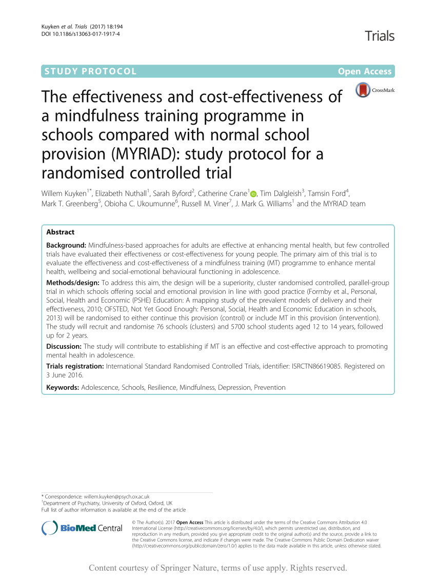 PDF) The effectiveness and cost-effectiveness of a mindfulness