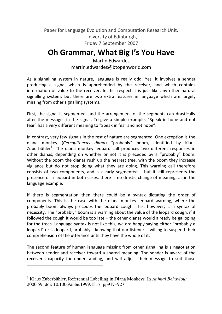 Pdf Oh Grammar What Big I S You Have