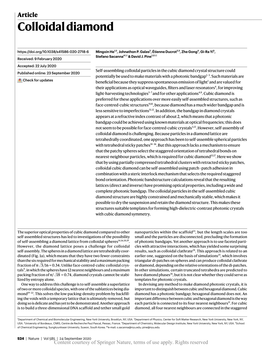 Colloidal Diamond Request Pdf